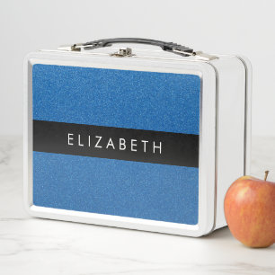 Blue Glitter, Glitter Background, Your Name Metal Lunch Box