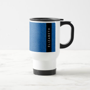 Blue Glitter, Glitter Background, Your Name Travel Mug