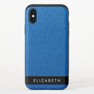 Blue Glitter, Glitter Background, Your Name iPhone X Slider Case