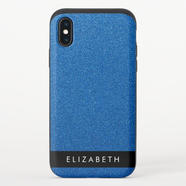Blue Glitter, Glitter Background, Your Name Uncommon iPhone Case (Back)