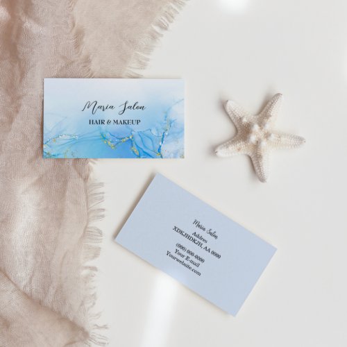 Blue glitter gold  watercolor Business Card
