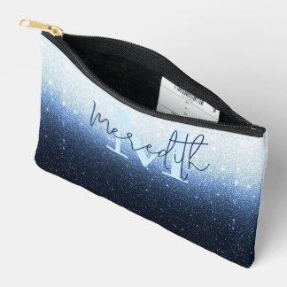 Blue glitter gradient personalized accessory pouch