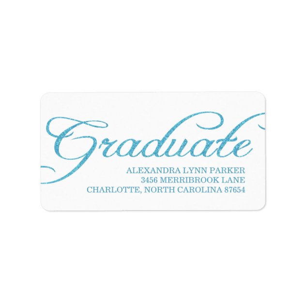 Blue Glitter Graduation Address Label