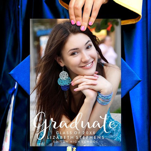 Blue Glitter Graduation Photo Announcement