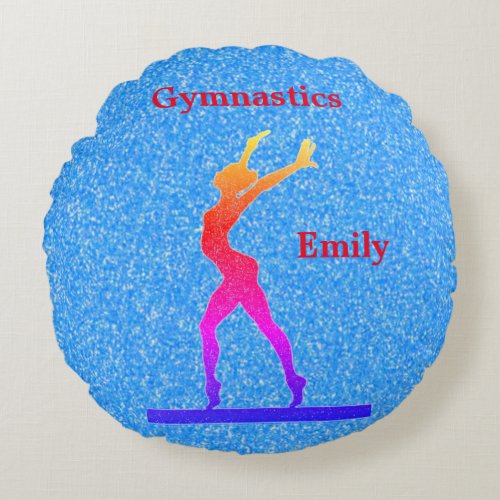 Blue Glitter Gymnastics Round Pillow