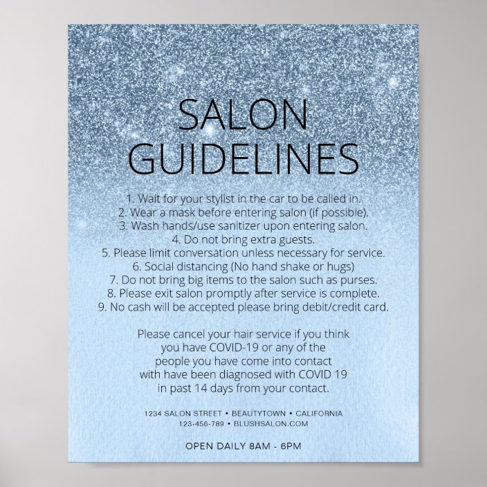 Blue Glitter Hair Salon Covid Health Safety Poster