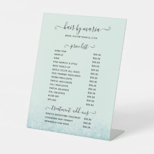 Blue Glitter Hair Salon Price List Pedestal Sign