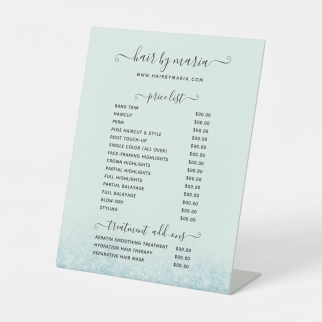Blue Glitter Hair Salon Price List Pedestal Sign (Front)