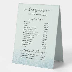 Blue Glitter Hair Stylist Salon Price List Table T Tent