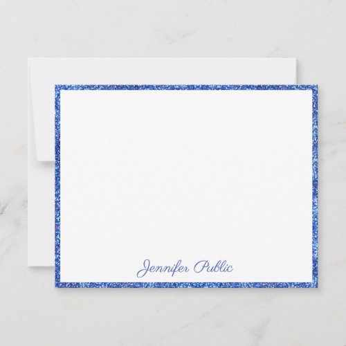 Blue Glitter Handwritten Script Elegant Custom Note Card