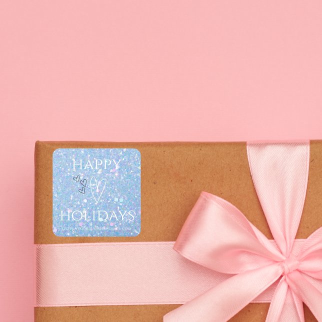 Blue Glitter 'Happy Holidays' Business  Square Sticker (Creator Uploaded)