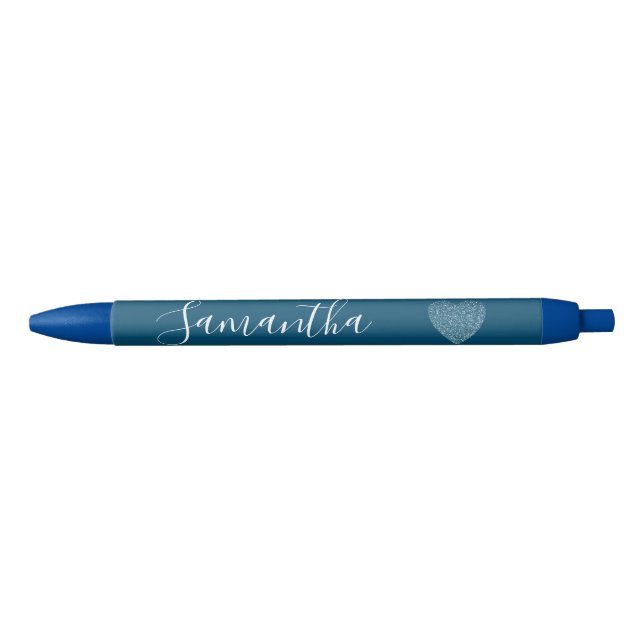 Blue Glitter Heart Personalized Name Pen (Front)