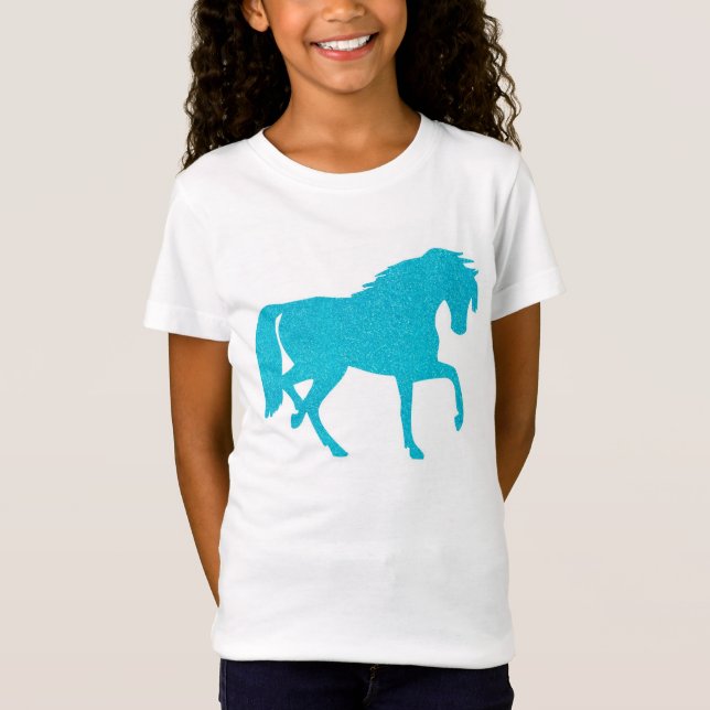 Blue Glitter Horse Girls T-shirt (Front)