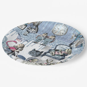 Blue Glitter Ice Alice in Wonderland Paper Plates