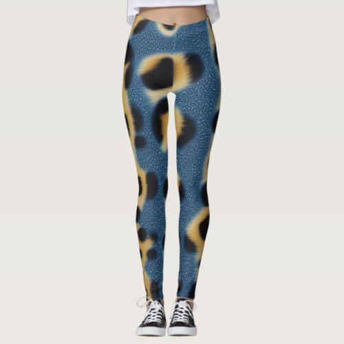 Blue Glitter Leopard Pattern1 Leggings