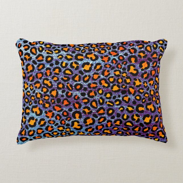   Blue Glitter Leopard Pattern Girly Cheetah Print Accent Pillow (Front)