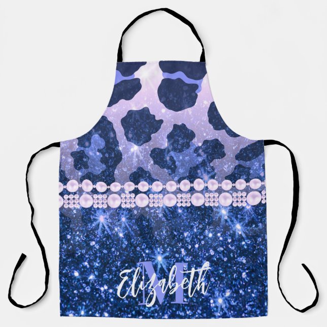 Blue Glitter Leopard Print Apron (Front)