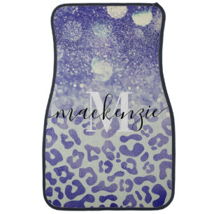 Blue Glitter Leopard Print Car Floor Mat