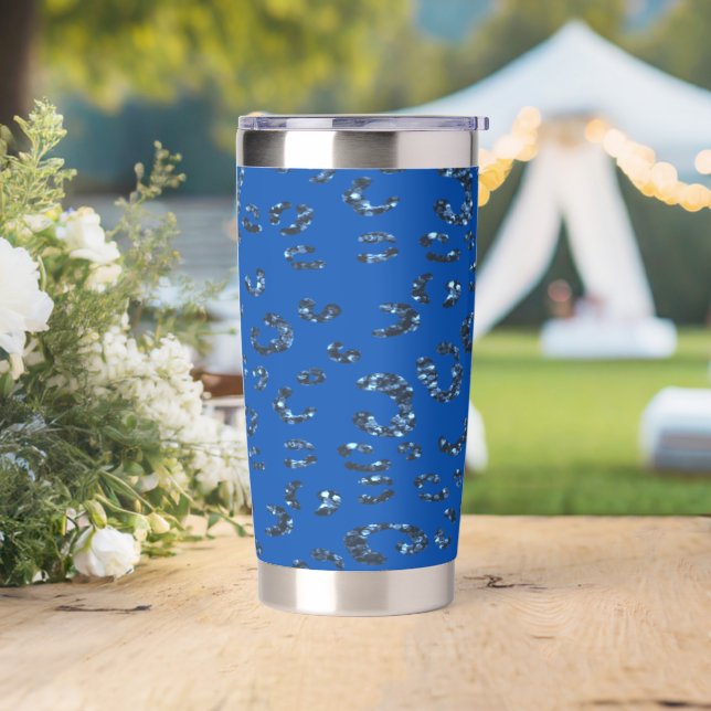 Blue Glitter Leopard Print  Insulated Tumbler (Wedding)