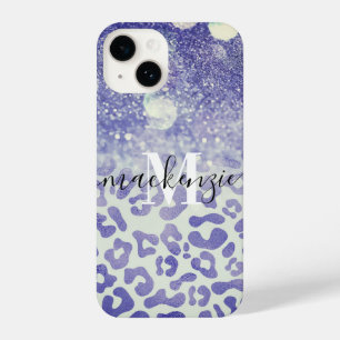 Blue Glitter Leopard Print iPhone 14 Case