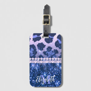 Blue Glitter Leopard Print Luggage Tag