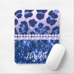 Blue Glitter Leopard Print Mouse Pad