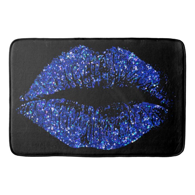 Blue Glitter Lips #2 Bathroom Mat (Front)