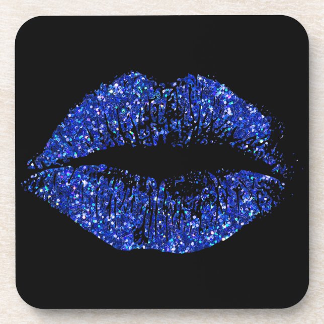 Blue Glitter Lips #2 Drink Coaster (Front)