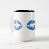 Blue Glitter Lips #2 Two-Tone Coffee Mug (Front Left)