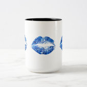Blue Glitter Lips #2 Two-Tone Coffee Mug (Center)