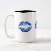 Blue Glitter Lips #2 Two-Tone Coffee Mug (Left)