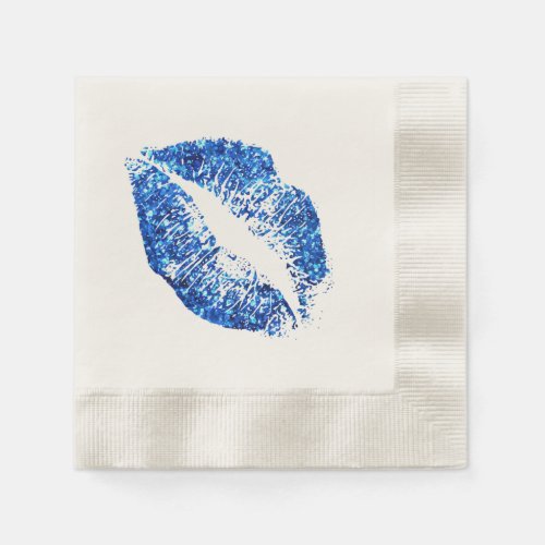 Blue Glitter Lips 3 Paper Napkins