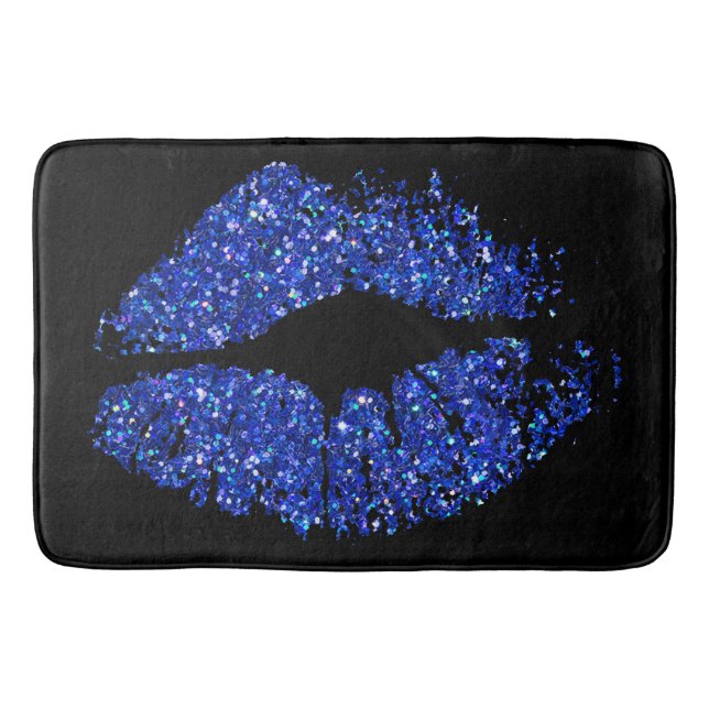 Blue Glitter Lips Bathroom Mat (Front)