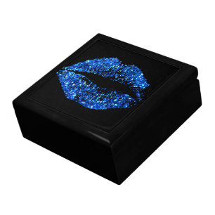 Blue Glitter Lips Jewelry Box