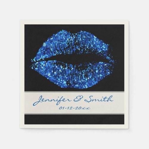 Blue Glitter Lips Paper Napkins