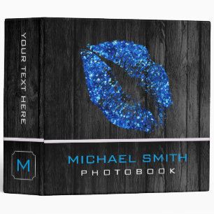 Blue Glitter Lips Photo Books Wood Look #2 Binder