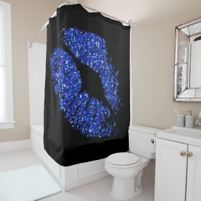 Blue Glitter Lips Shower Curtain (In Situ)