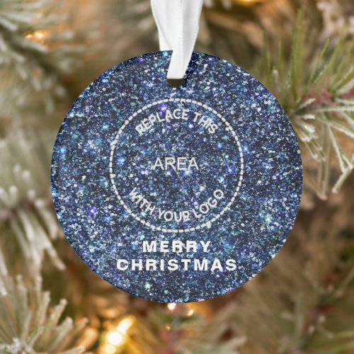 Blue Glitter Logo Corporate Name Merry Christmas Ornament