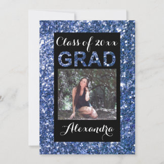 Blue Glitter-Look 1 Photo Graduation Invitation