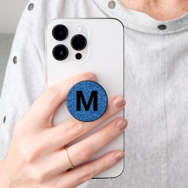 Blue Glitter Look and Monogram PopSocket (Hand)