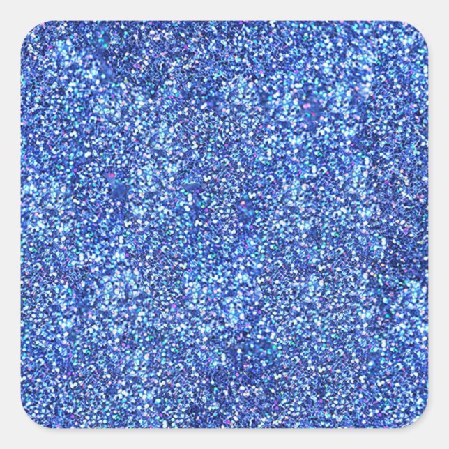 Blue Glitter Look Blank Template Glamorous Classic Square Sticker (Front)
