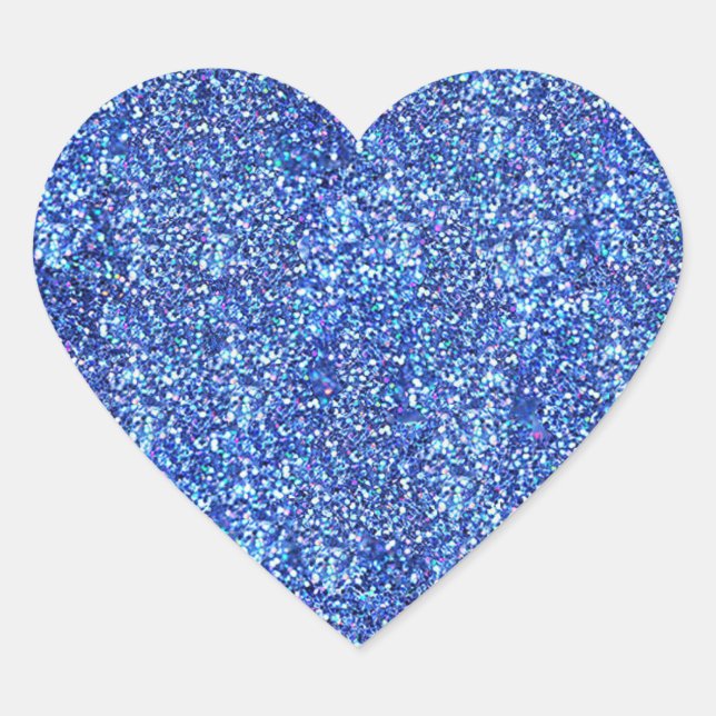 Blue Glitter Look Blank Template Glamorous Modern Heart Sticker (Front)