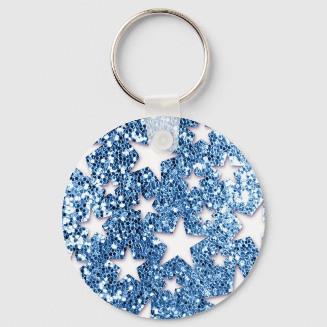 Blue Glitter Look Stars Keychain (Front)