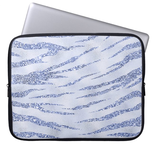 BLUE GLITTER LOOK TIGER PRINT LAPTOP SLEEVE (Front)