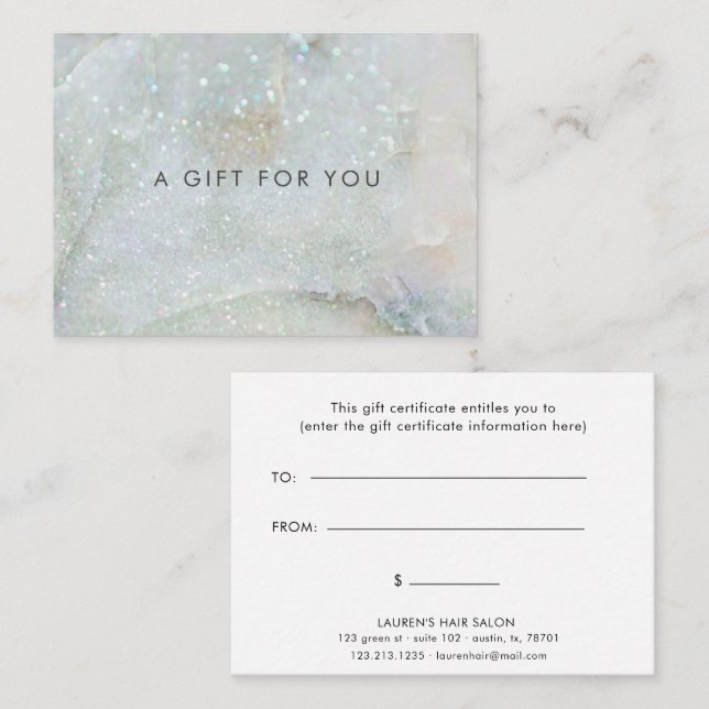 Blue Glitter Marble Elegant Gift Certificate (Front/Back)