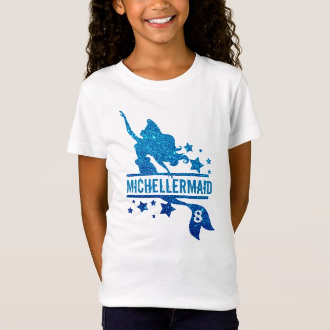 Blue Glitter Mermaid Birthday Shirt - Personalized (Front)
