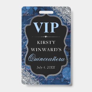 Blue Glitter Mermaid Letters Quinceanera VIP Badge