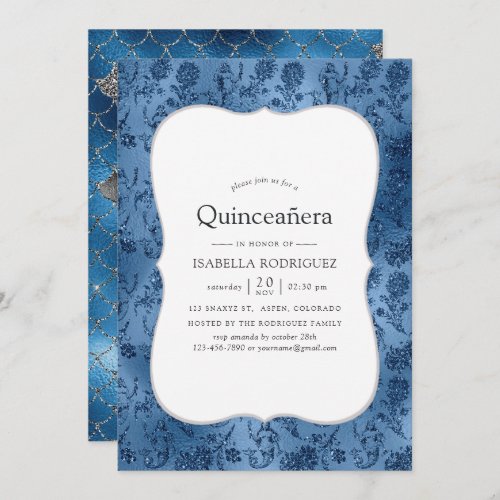 Blue Glitter Mermaid Pattern Quinceanera Invitation