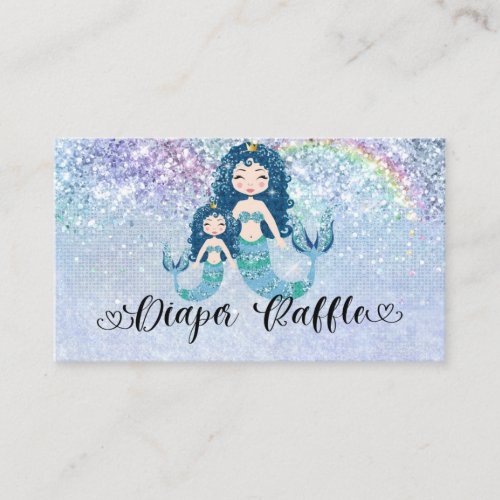 Blue Glitter Mermaids Under the Sea Diaper Raffle Enclosure Card