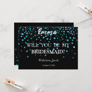 Blue Glitter Minimal Script Bridesmaid Proposal  Invitation